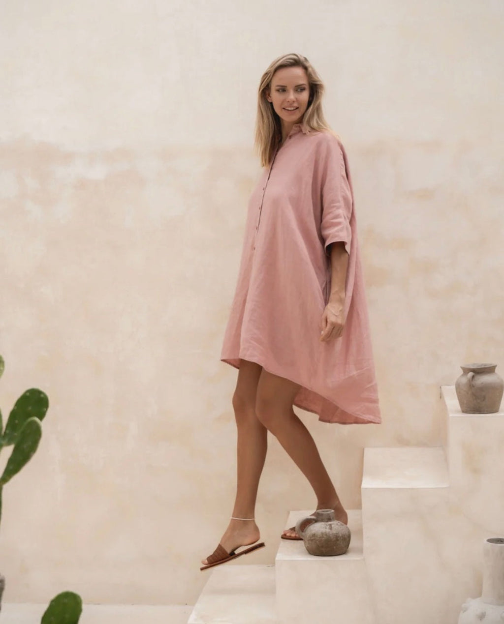 Peach Linen Asymmetric Dress