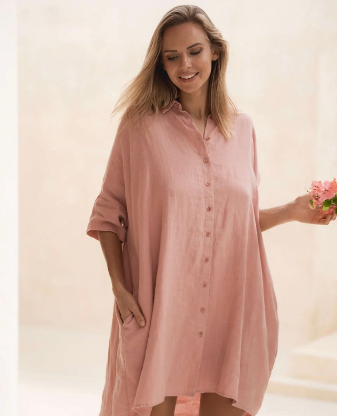 Peach Linen Asymmetric Dress